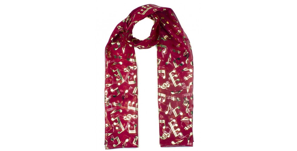 Music Scarf Burgundy golden treble clefs & notes